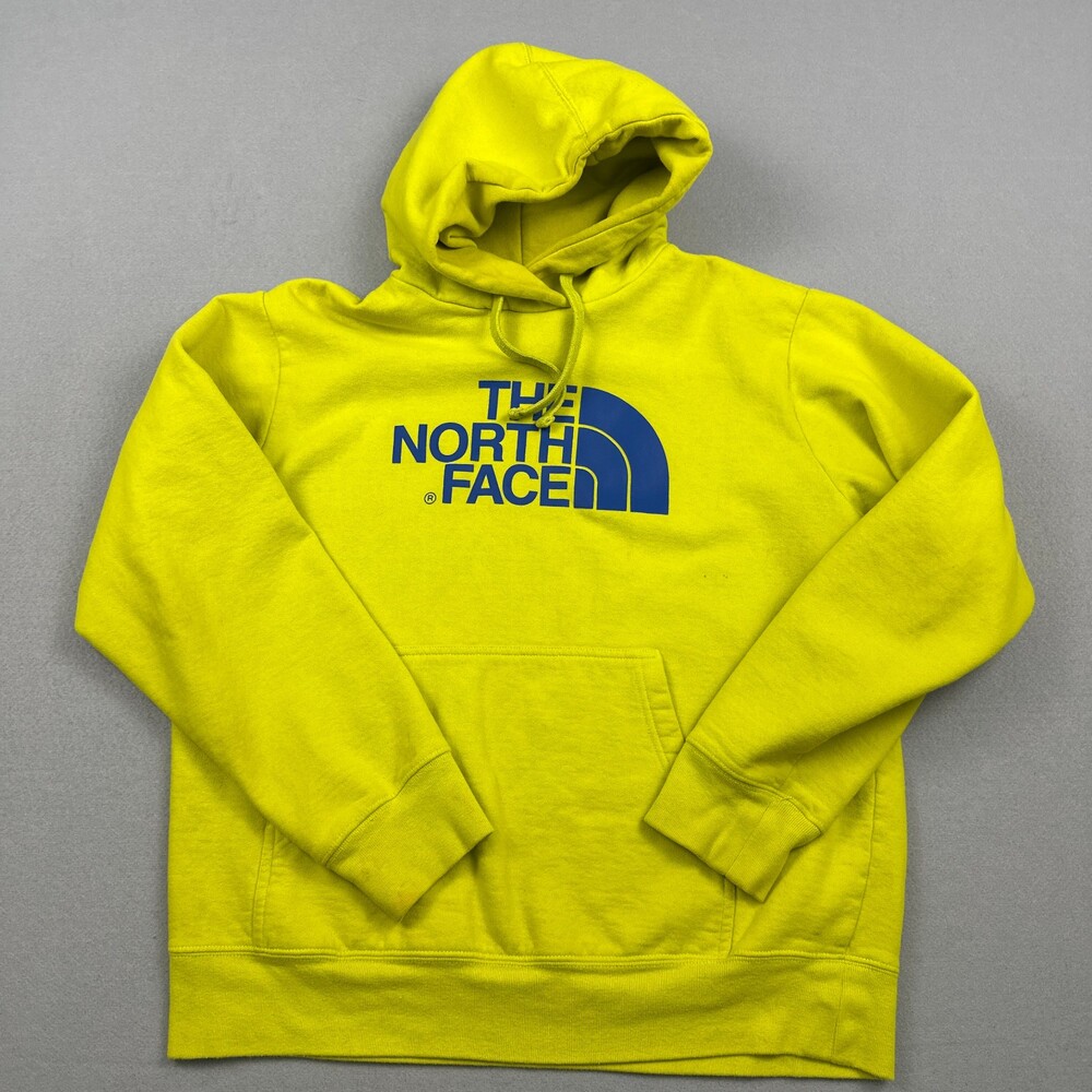 The North Face Hoodie Men Large Yellow Half Dome Logo Fleece Pullover Sweatshirt